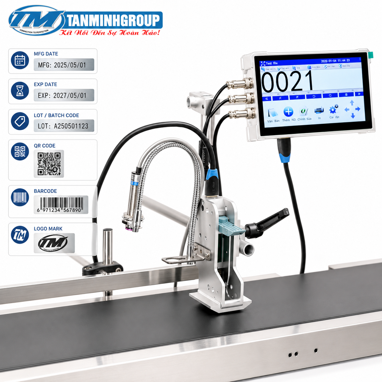 Đầu in phun TIJ 12.7 mm trên băng tải